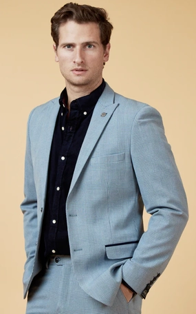 2-Piece Light Blue Men's Checked Suit - Bromley Sky Suit