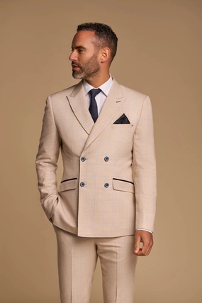2-Piece Suit - Double Breasted Beige Men's Suit - Cavani Caridi Beige DB