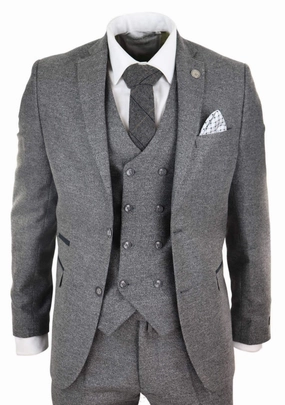 3 Piece Suit Double Breasted Tweed