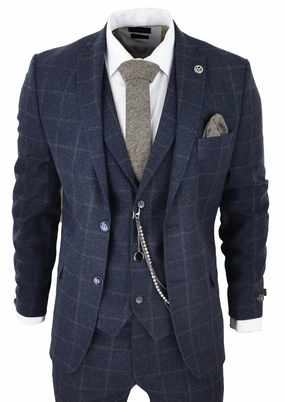 3 Piece Suit Wool Tweed Herringbone