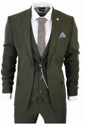 3 Piece Suit Wool Tweed Herringbone