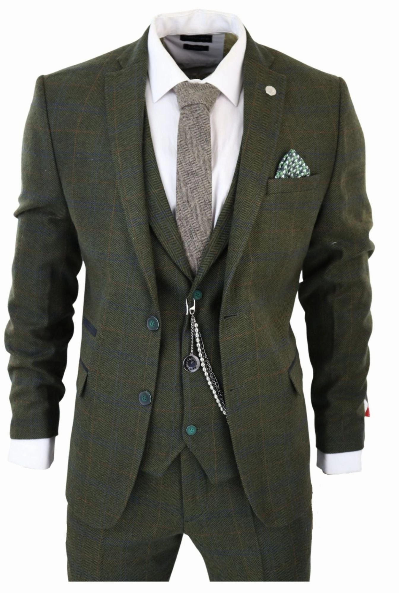 3 Piece Suit Wool Tweed Herringbone