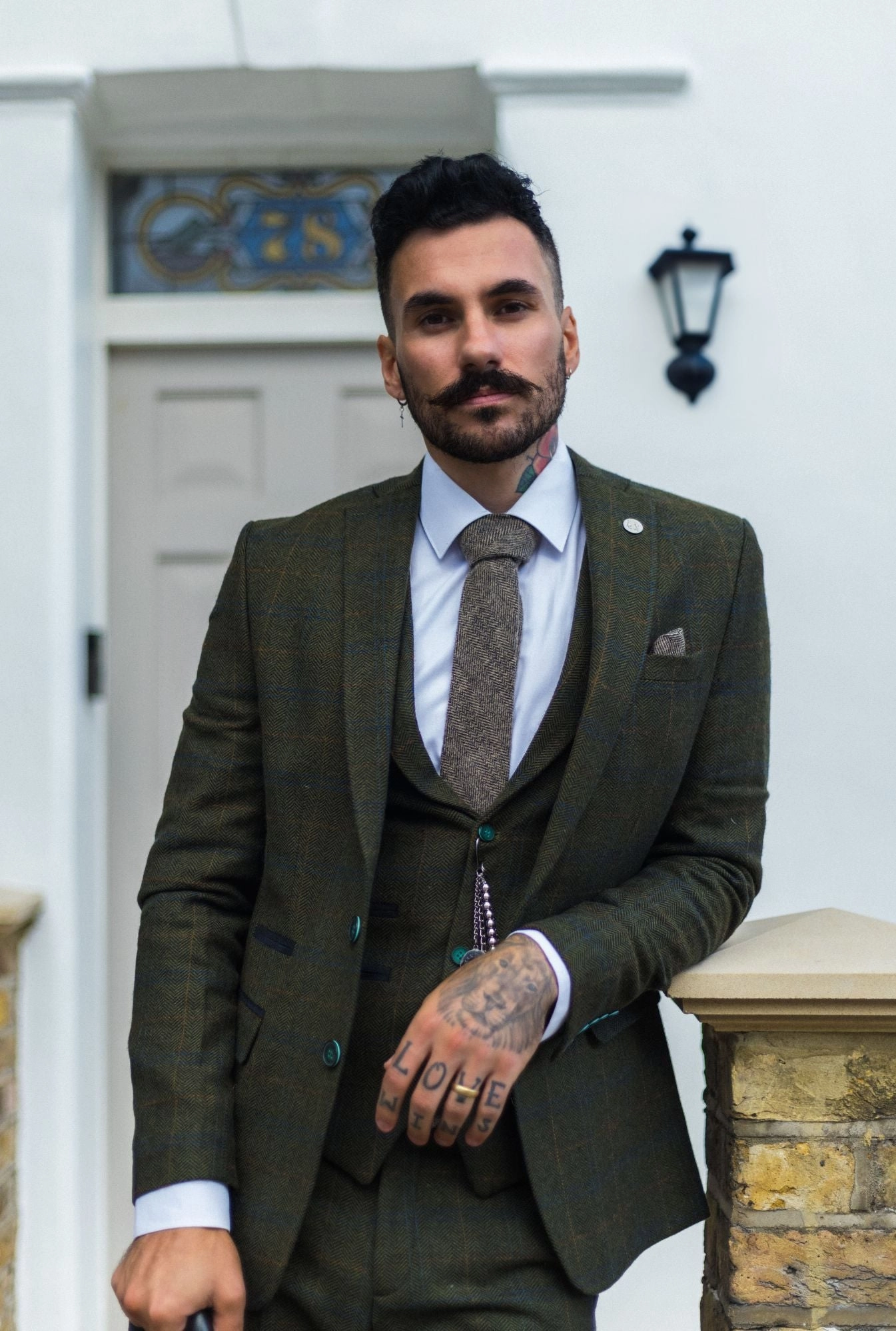 3 Piece Suit Wool Tweed Herringbone
