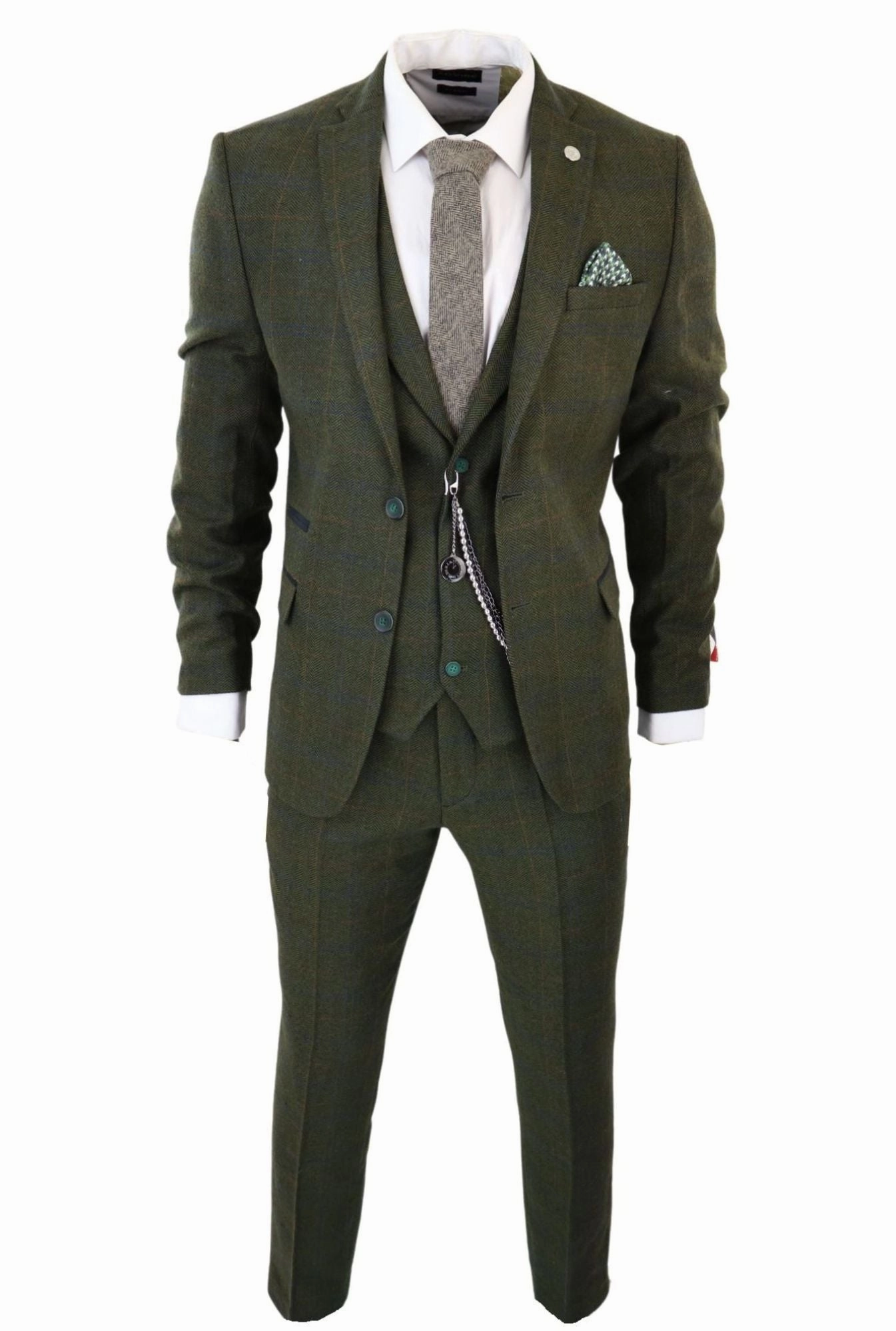 3 Piece Suit Wool Tweed Herringbone