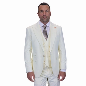 Aether Crest Collection: Statement Off White 3-Piece Modern Fit Suit