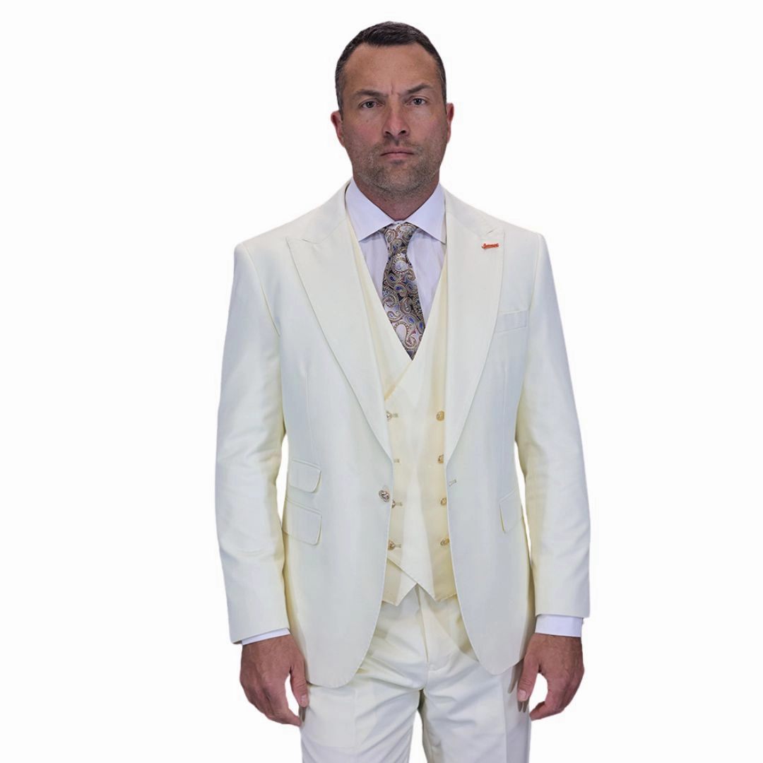 Aether Crest Collection: Statement Off White 3-Piece Modern Fit Suit
