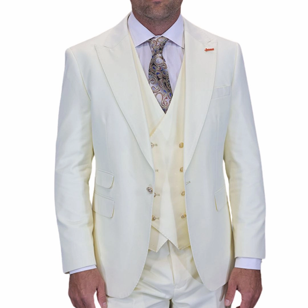 Aether Crest Collection: Statement Off White 3-Piece Modern Fit Suit