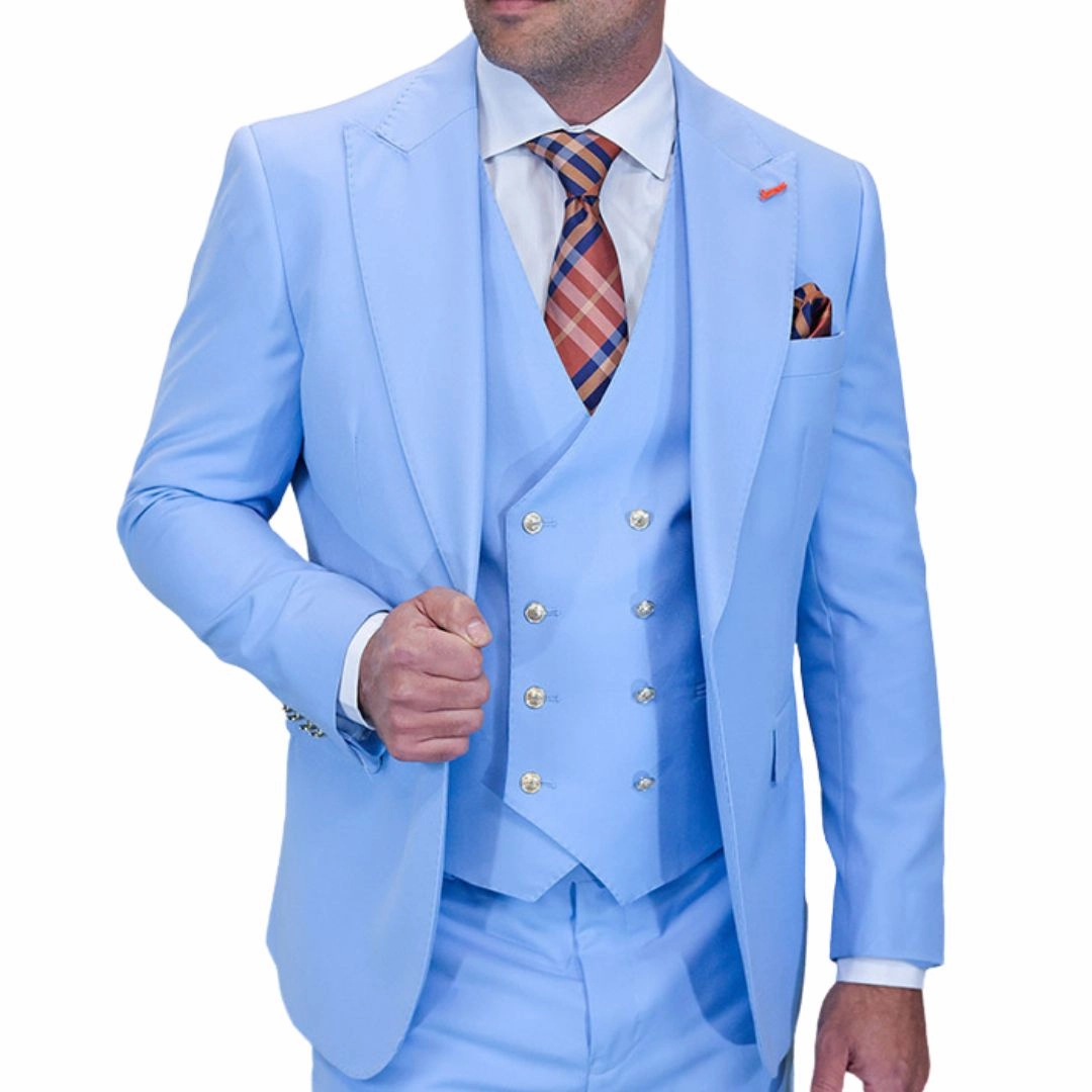Aether Crest Collection: Statement Sky Blue 3-Piece Modern Fit Suit