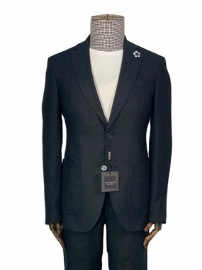 Amonce By Romaster Mens Solid Black Slim Fit 100% Linen 2 Piece Suit