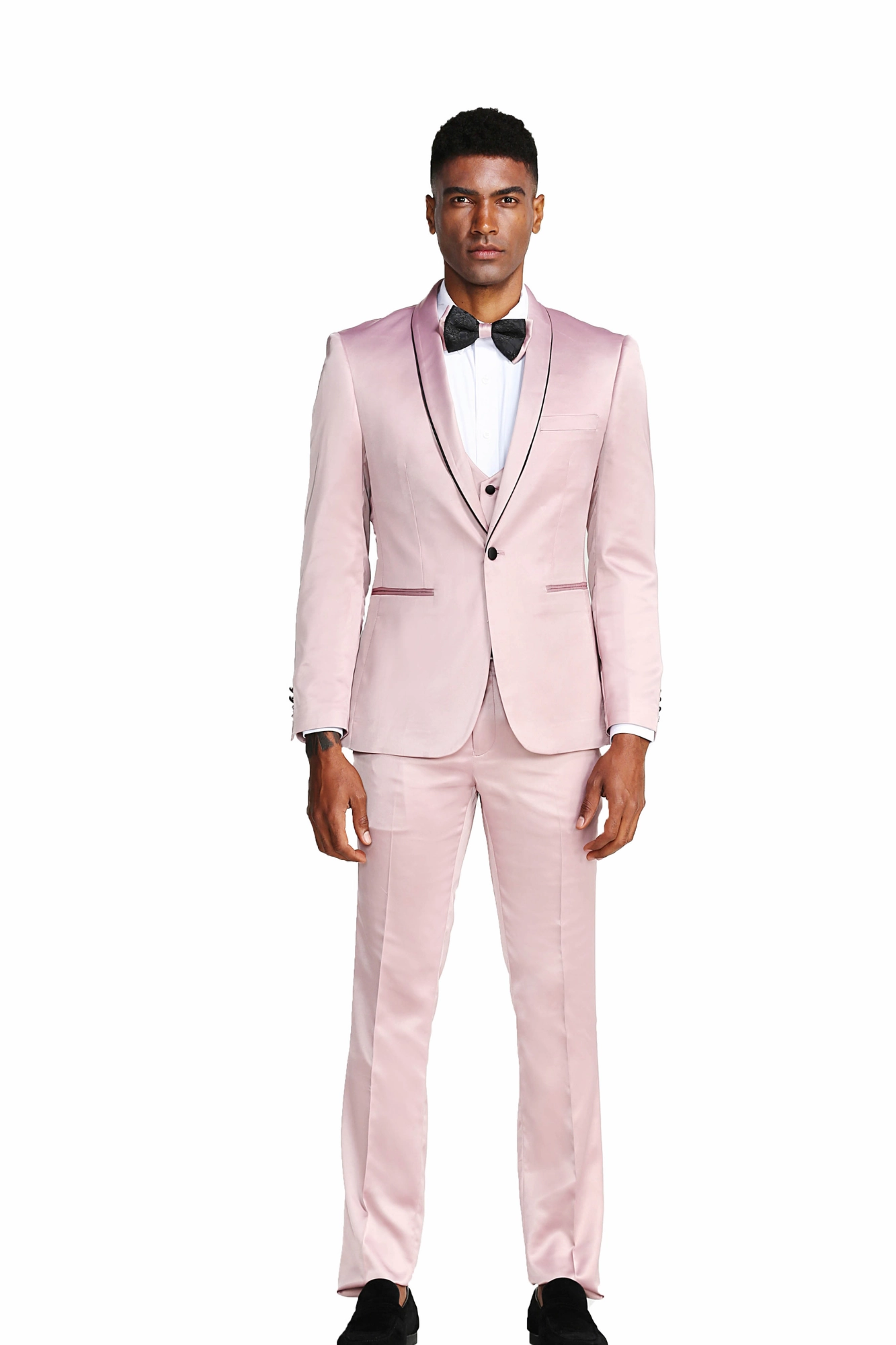 Apex Collection: Men's 3-Piece Suit With Shawl Collar In Rose/Black - Slim Fit