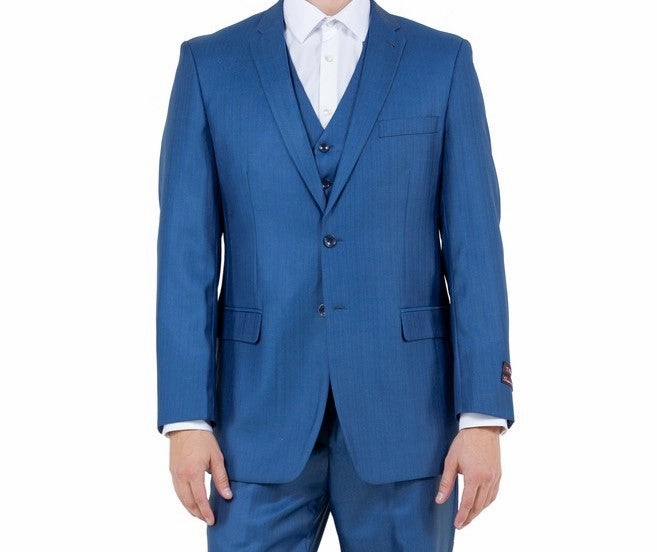 Argonaut Collection: Blue Textured Solid Three-Piece Suit – Modern Fit