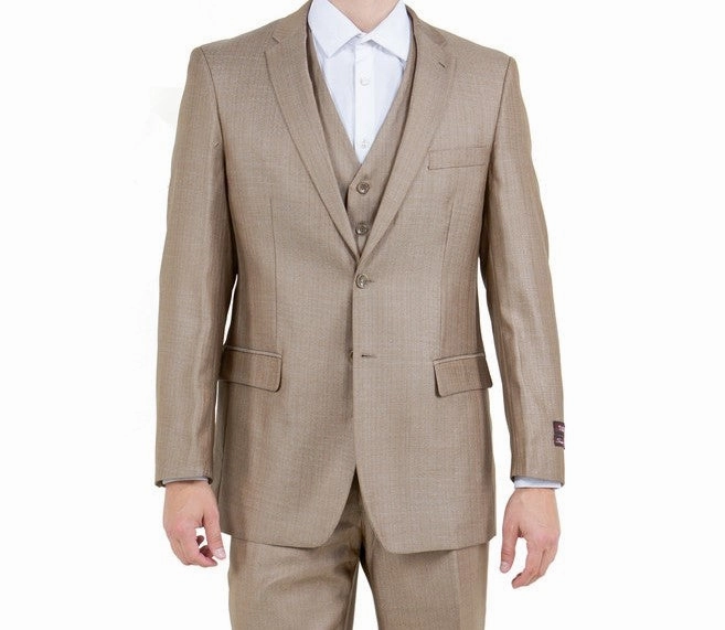 Argonaut Collection: Dark Tan Textured Solid Three-Piece Suit – Modern Fit