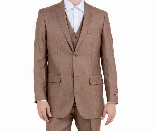 Argonaut Collection: Toast Textured Solid Three-Piece Suit – Modern Fit
