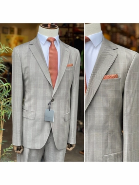 Arthur Black Mens Brown Plaid Slim Fit 100% VBC Wool Prehemmed Suit