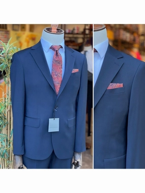 Arthur Black Mens Navy Blue Check Slim Fit 100% VBC Wool Prehemmed Suit