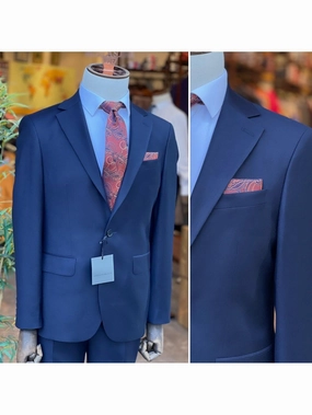 Arthur Black Mens Solid Navy Blue Slim Fit 100% VBC Wool Prehemmed Suit