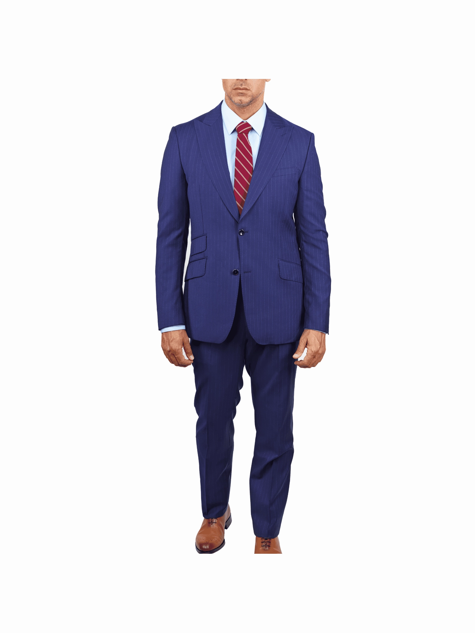 Arthur Black Slim Fit Blue Chalk Stripe Super 110's Reda Wool Peak Lapel Suit