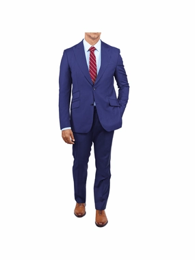 Arthur Black Slim Fit Blue Chalk Stripe Super 110's Reda Wool Peak Lapel Suit