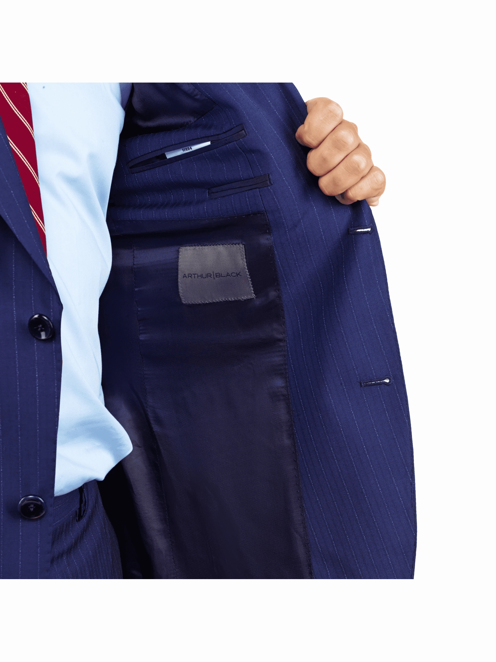 Arthur Black Slim Fit Blue Chalk Stripe Super 110's Reda Wool Peak Lapel Suit