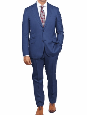 Arthur Black Slim Fit Blue Textured Natural Stretch Barberbis Worsted Wool Suit