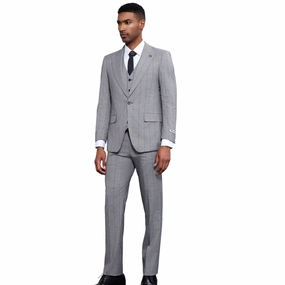 Asterion Collection: Stacy Adams Windowpane Suit In Grey