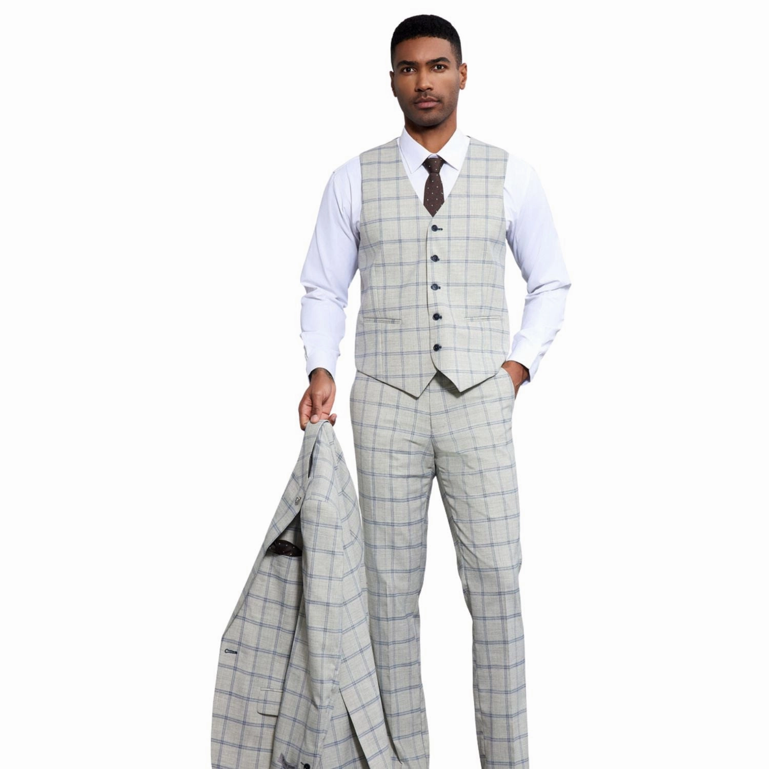 Bellatri Collection: Stacy Adams Light Grey Windowpane Suit
