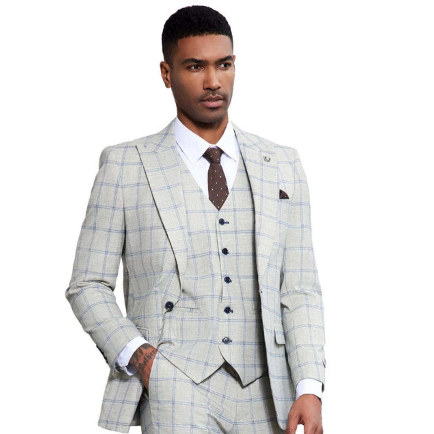 Bellatri Collection: Stacy Adams Light Grey Windowpane Suit