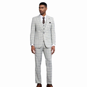 Bellatri Collection: Stacy Adams Light Grey Windowpane Suit