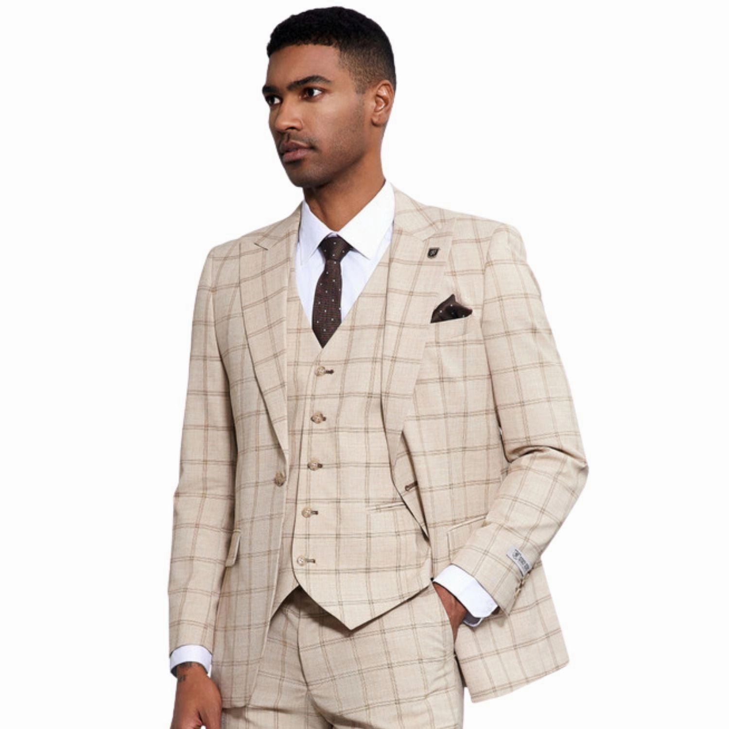Bellatri Collection: Stacy Adams Tan Windowpane Suit
