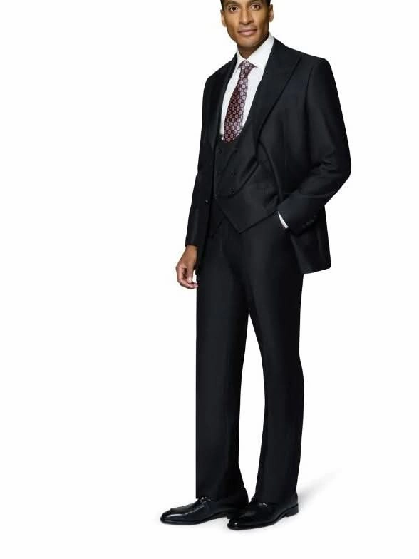Beragamo Elegant Men's Solid Black 100% Wool Classic Fit Suit