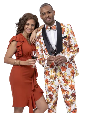 Black & Orange Floral Print 2 Piece Fashion Suit JP101