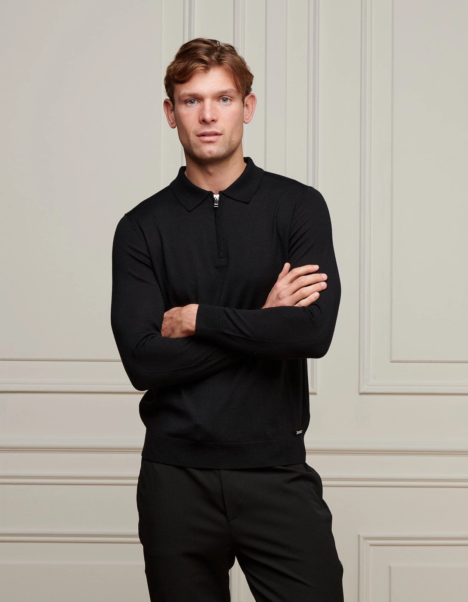 Black 1/4 Zip L/S Polo