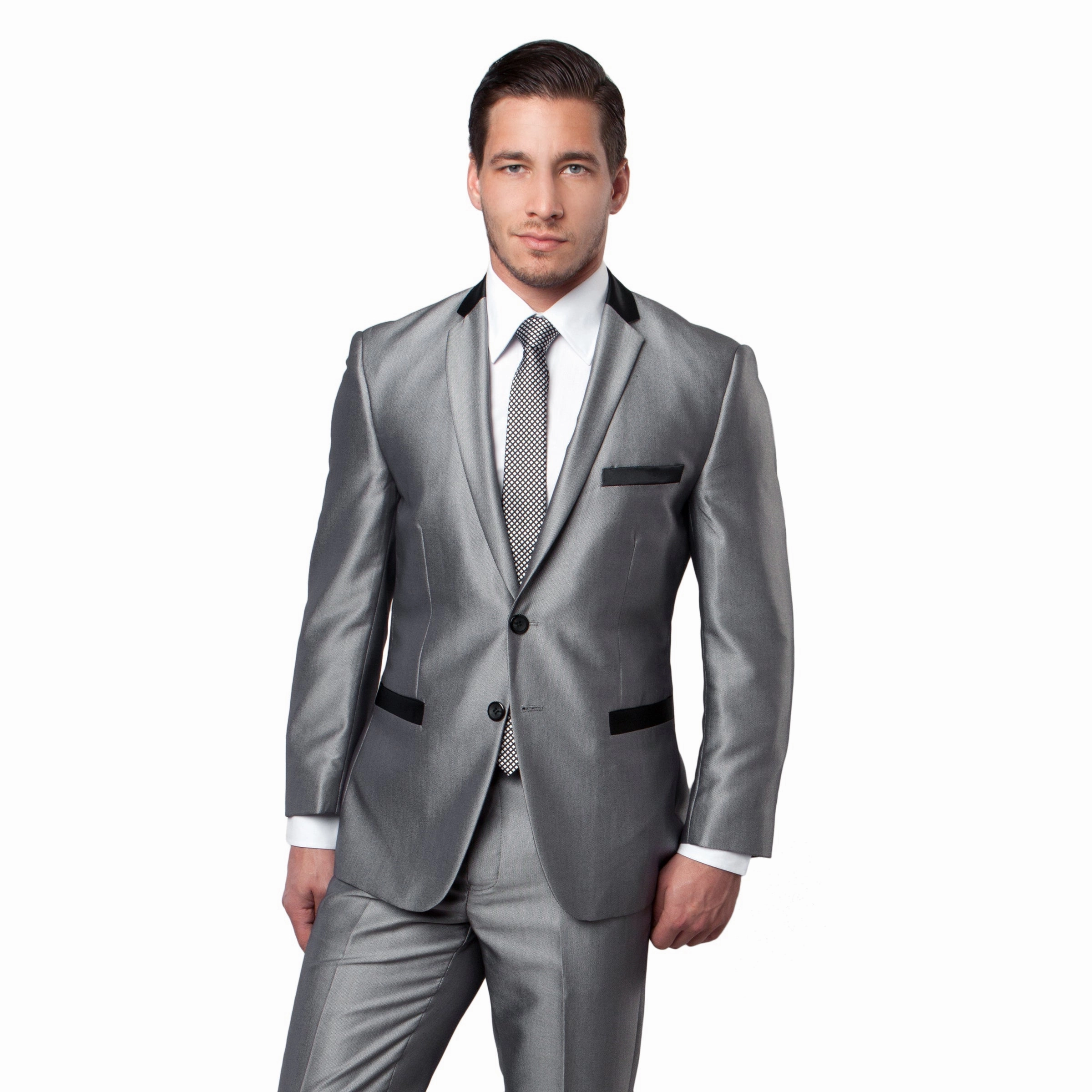 Black Tone on Tone Shiny 2-PC Slim Fit Suits