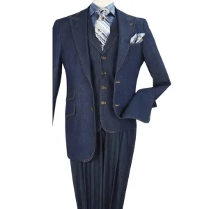 Blue 3-Piece Fashion Denim Suit – Modern Fit