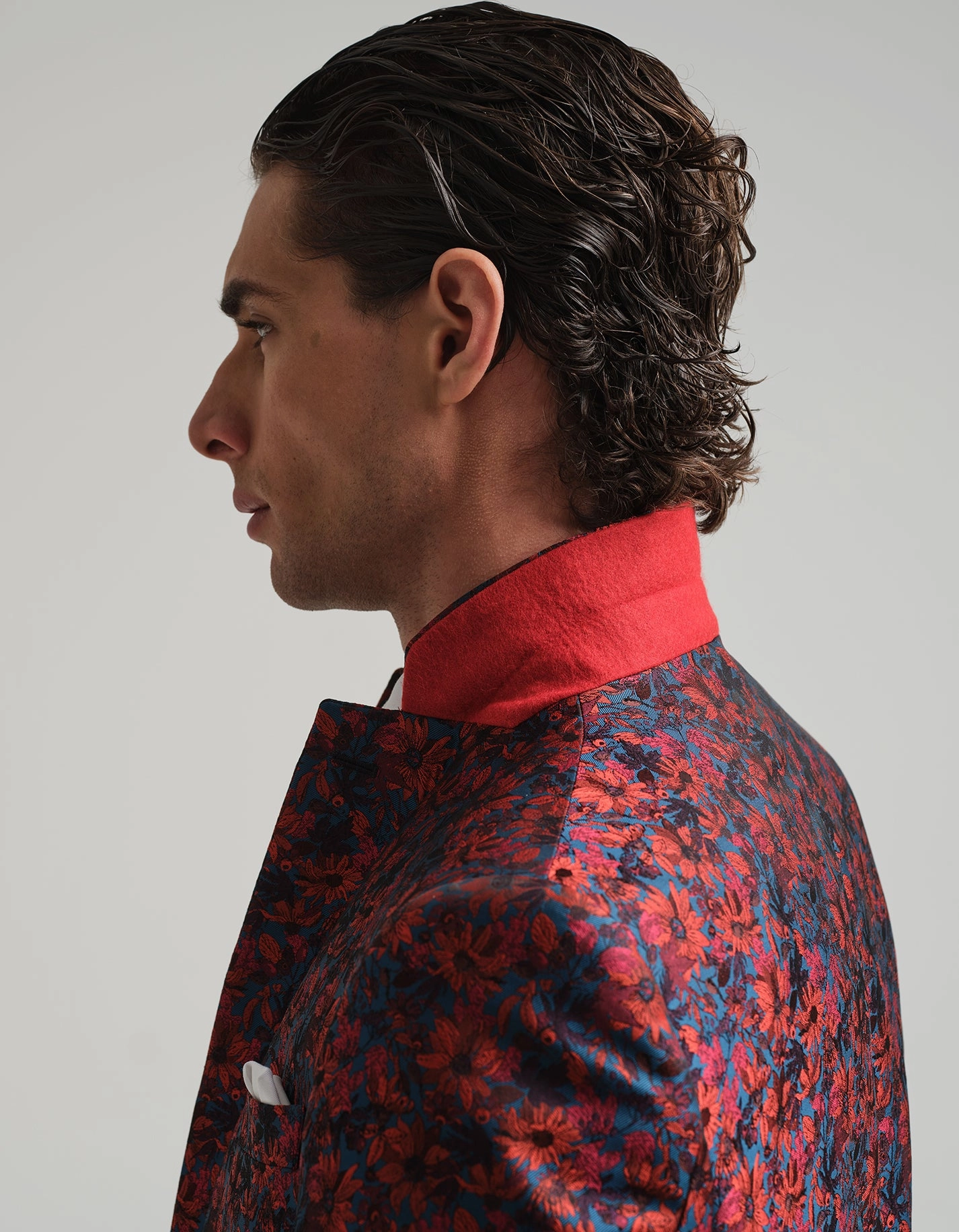 Blue & Orange Floral Jacquard Suit