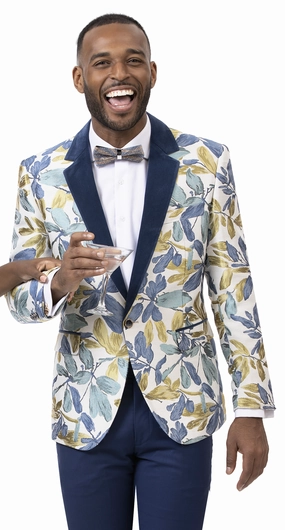 Blue Floral Print Fashion Blazer-Soprano J119 - FINAL SALE Size 42R