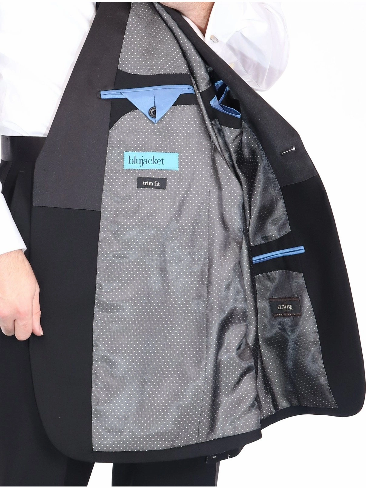 Blujacket Mens Solid Black 100% Wool Regular Fit Tuxedo Suit With Shawl Lapel