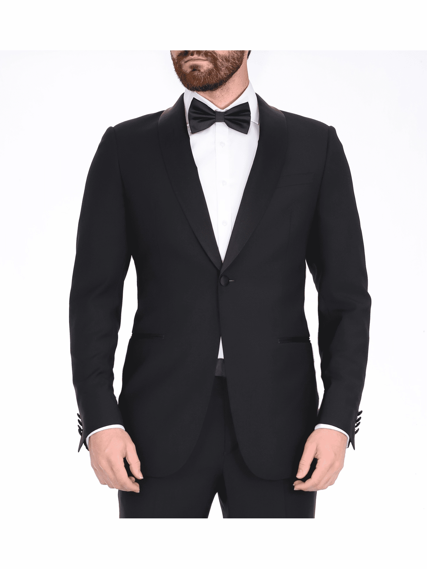 Blujacket Mens Solid Black 100% Wool Regular Fit Tuxedo Suit With Shawl Lapel