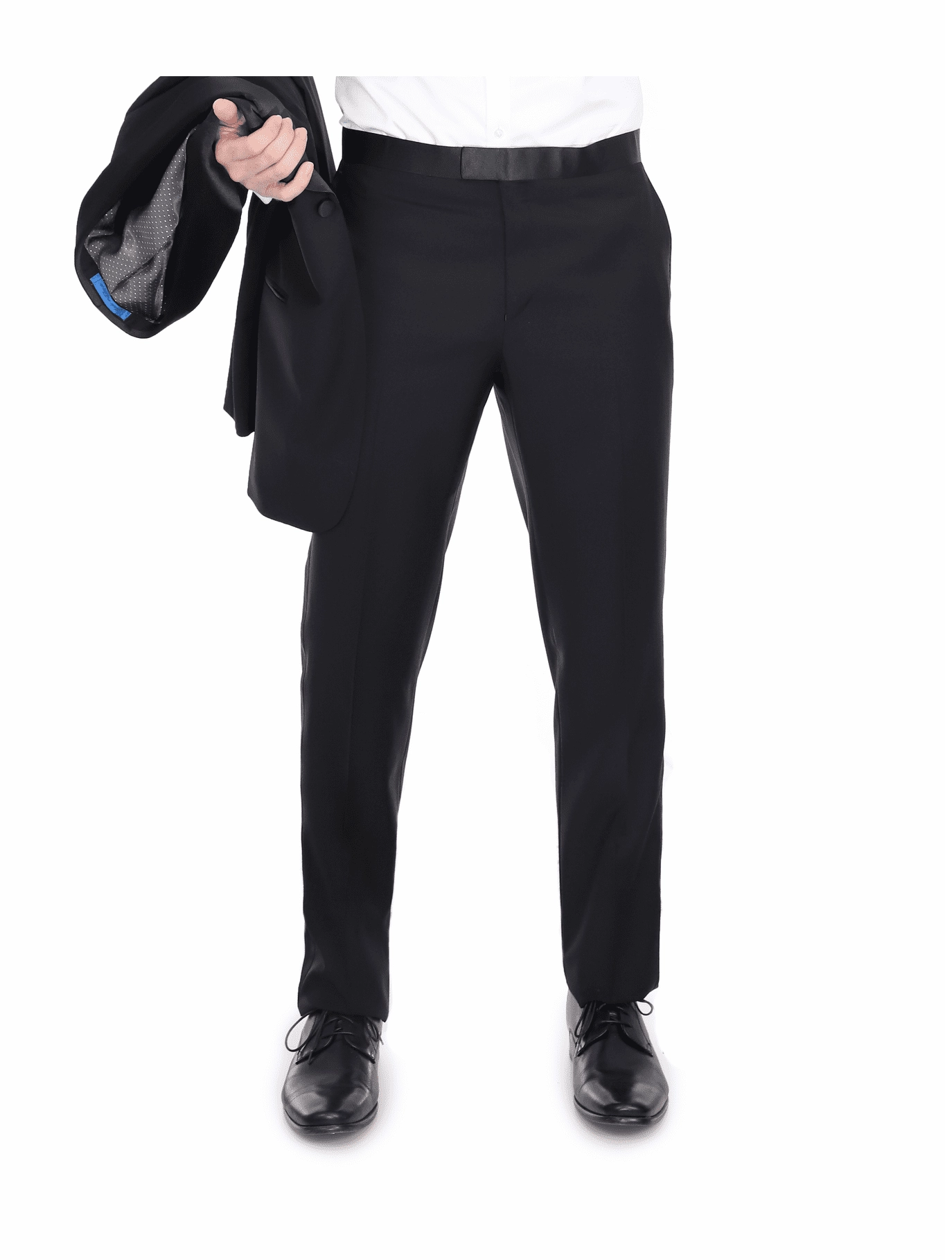 Blujacket Mens Solid Black 100% Wool Regular Fit Tuxedo Suit With Shawl Lapel