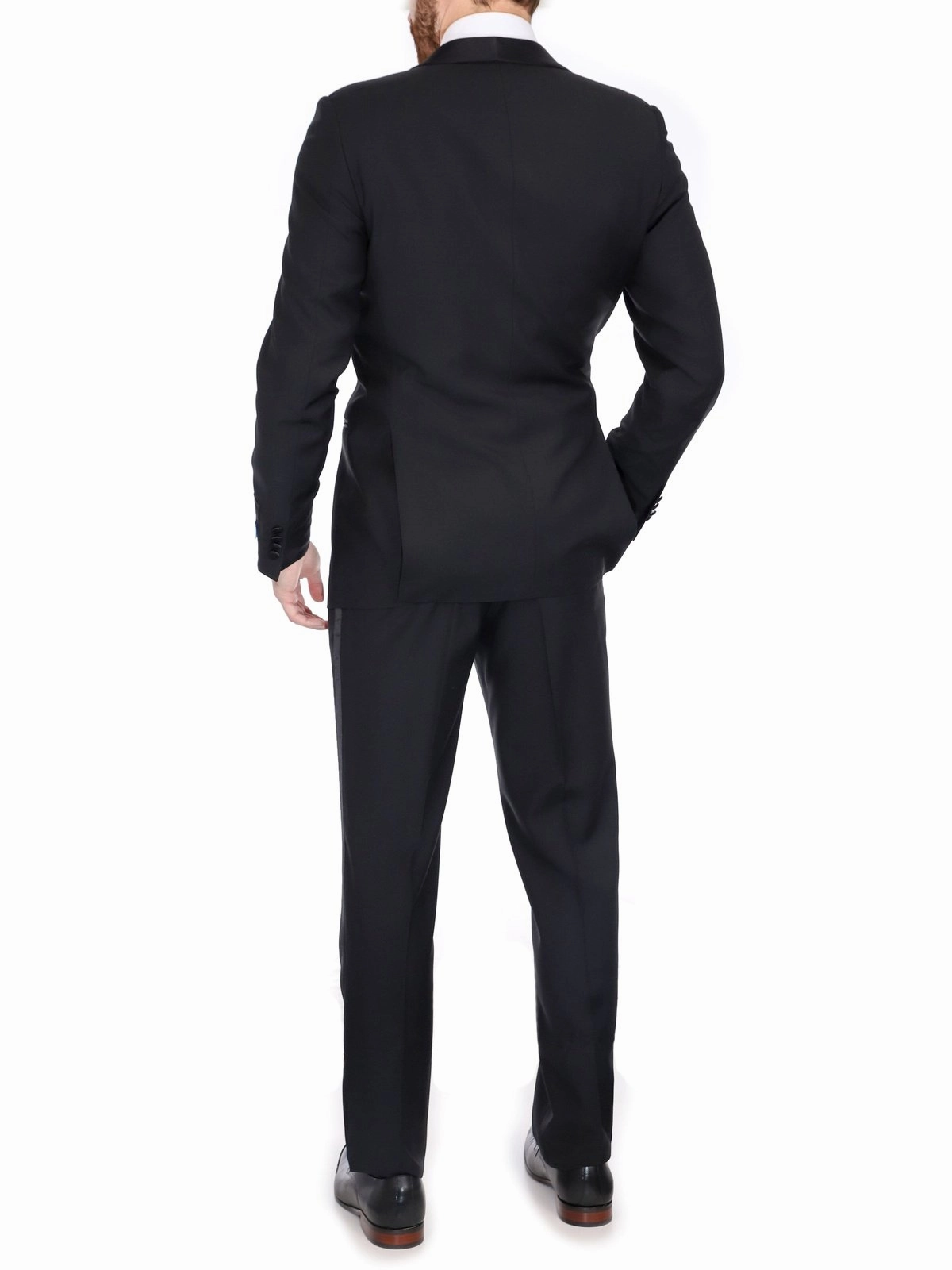 Blujacket Mens Solid Black 100% Wool Regular Fit Tuxedo Suit With Shawl Lapel