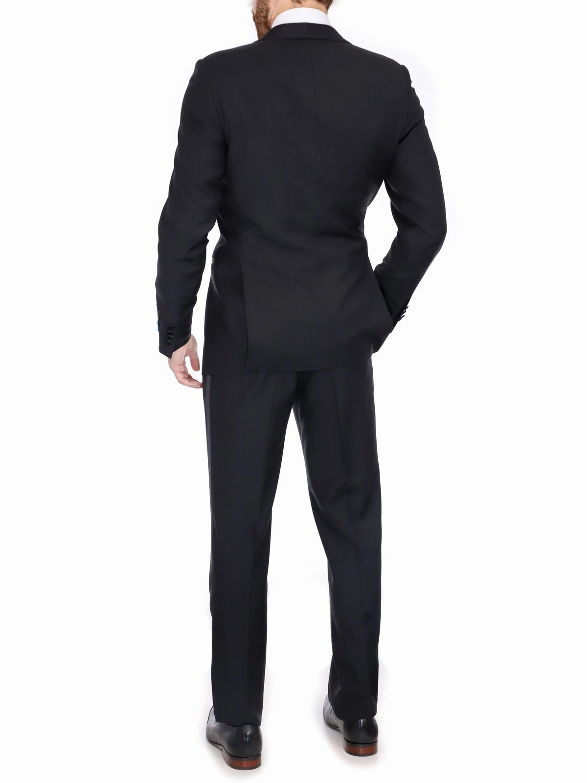 Blujacket Mens Solid Black Notch Lapel 100% Wool Regular Fit 2-Piece Tuxedo Suit