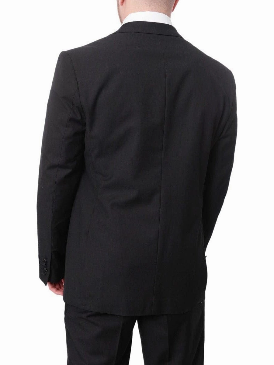 Braveman Mens Solid Black Classic Fit Tuxedo Suit With Satin Lapels