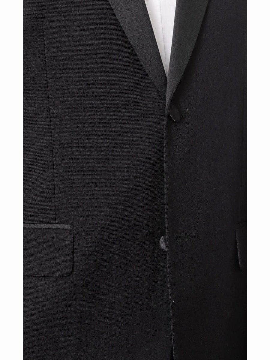 Braveman Mens Solid Black Classic Fit Tuxedo Suit With Satin Lapels