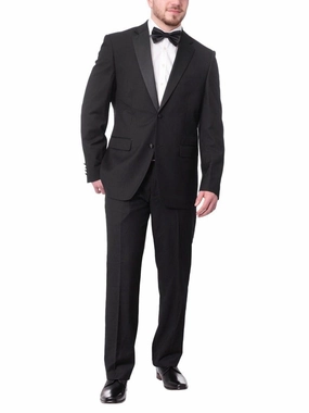 Braveman Mens Solid Black Classic Fit Tuxedo Suit With Satin Lapels