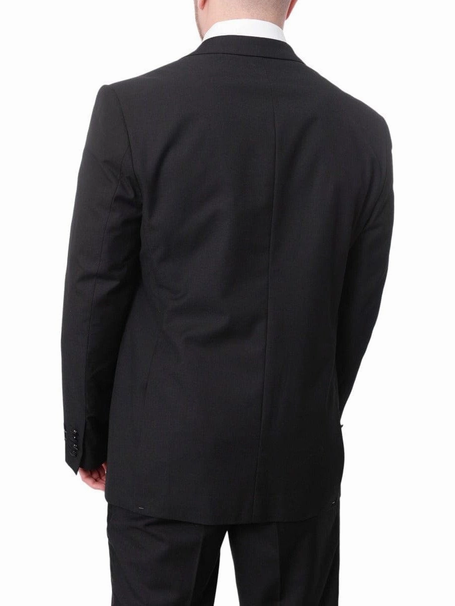 Braveman Mens Solid Black Classic Fit Tuxedo Suit With Satin Lapels