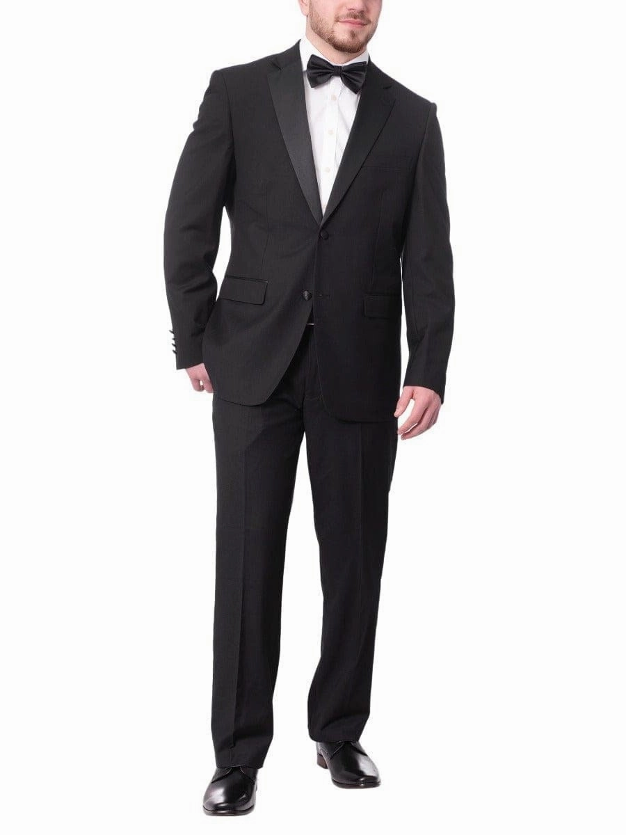 Braveman Mens Solid Black Classic Fit Tuxedo Suit With Satin Lapels