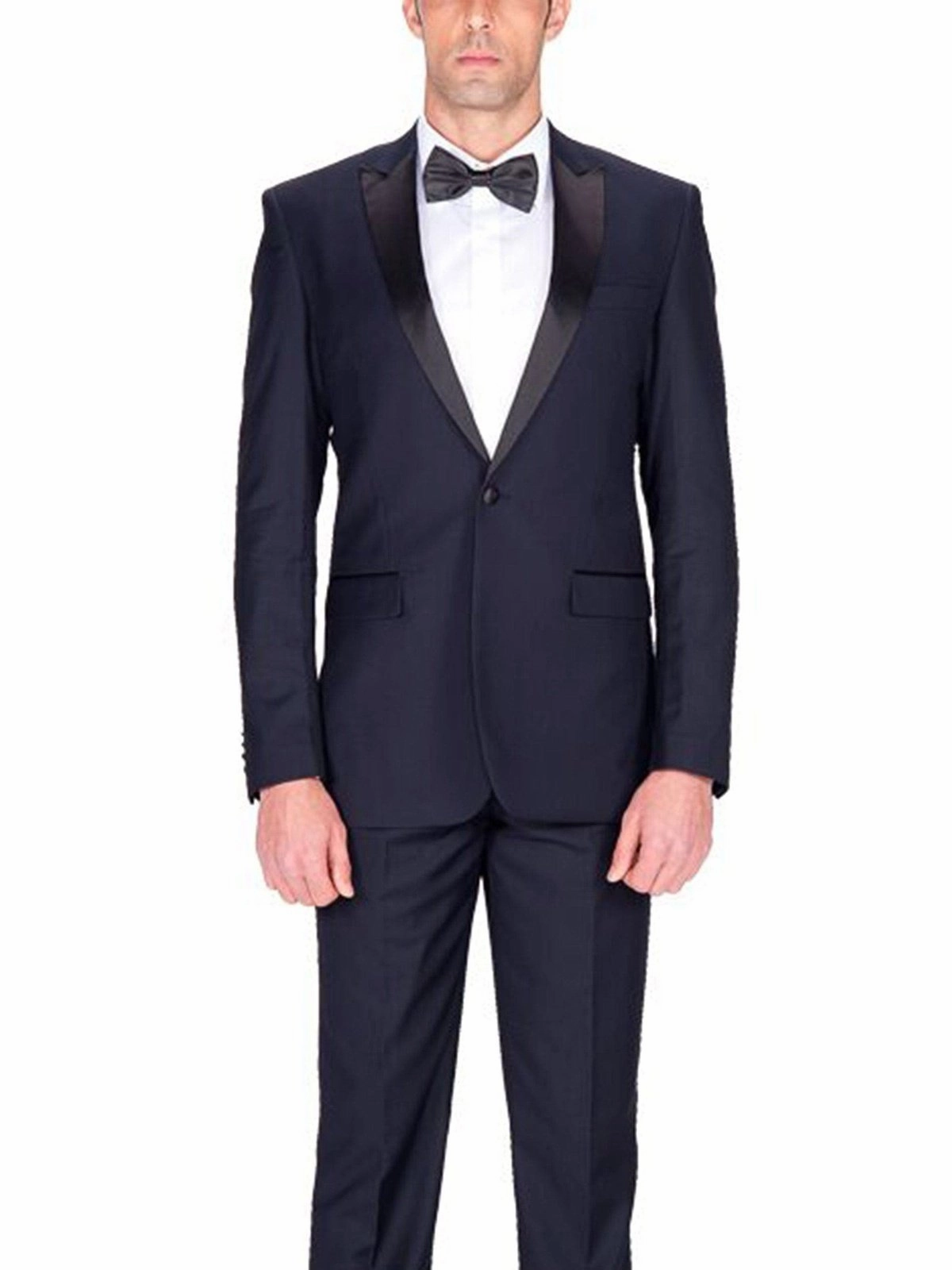 Braveman Slim Fit Navy Blue One Button Tuxedo Tux Suit With Peak Lapels