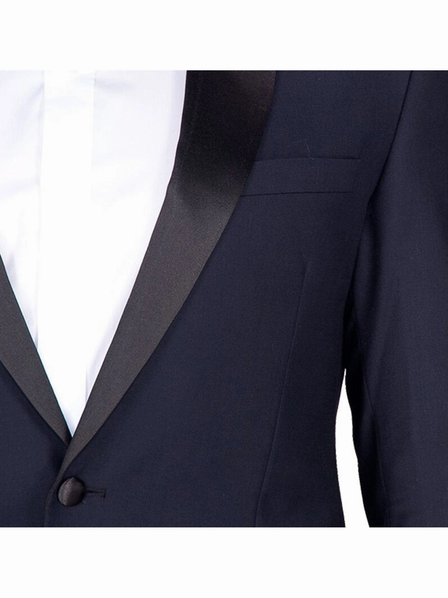 Braveman Slim Fit Navy Blue One Button Tuxedo Tux Suit With Peak Lapels