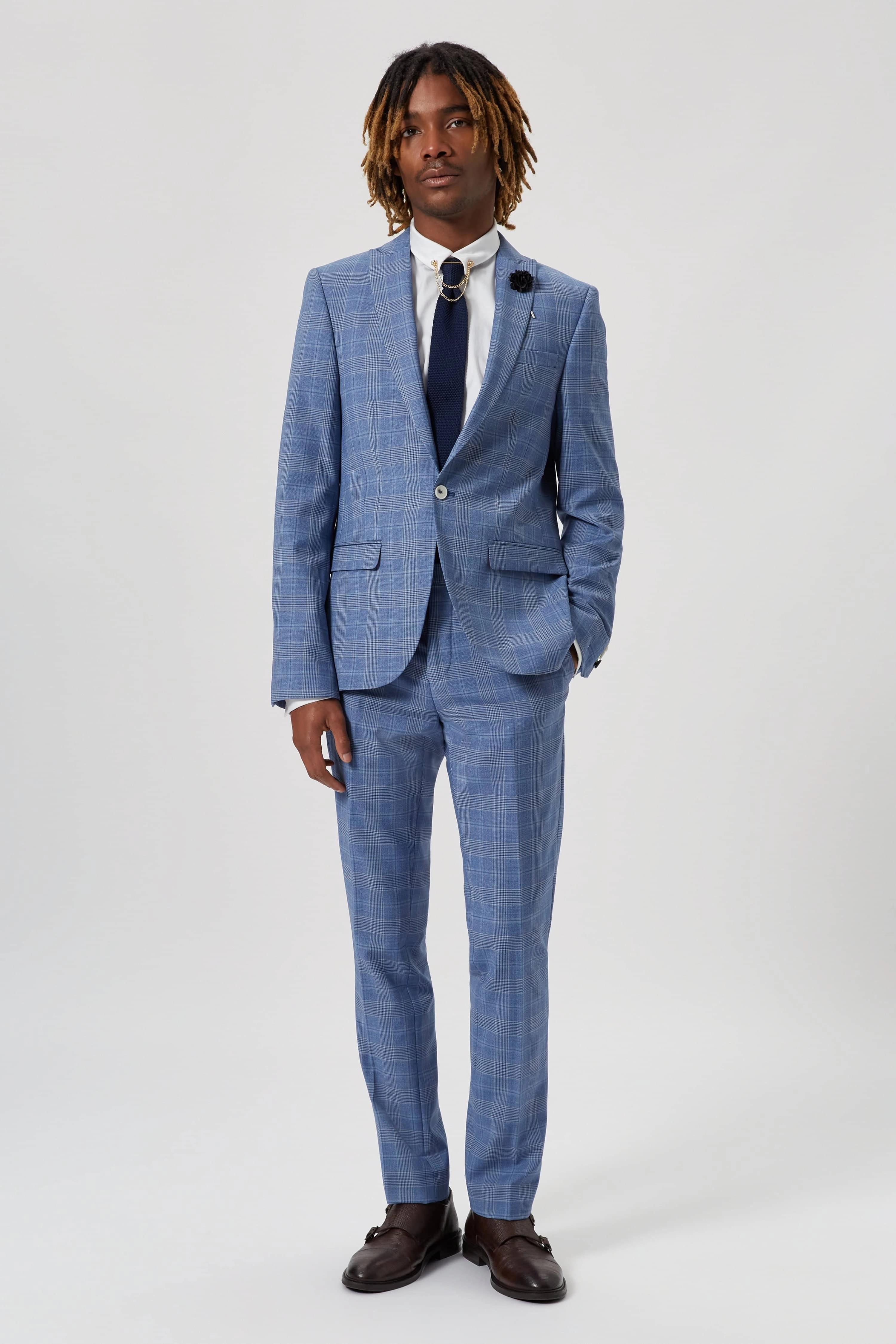 Breamore Skinny Fit Blue Check Wool Suit - ARCHIVE