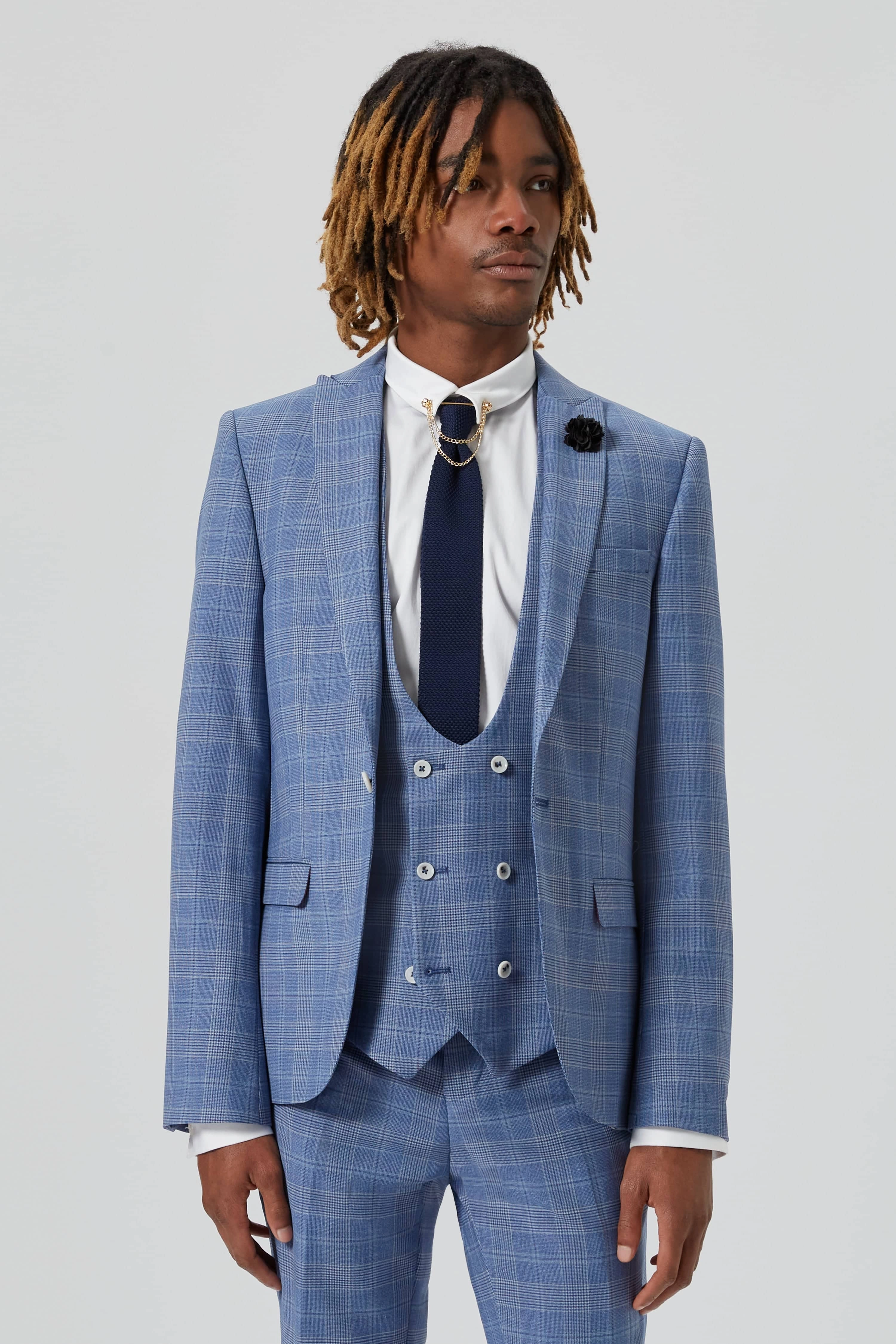Breamore Skinny Fit Blue Check Wool Suit - ARCHIVE